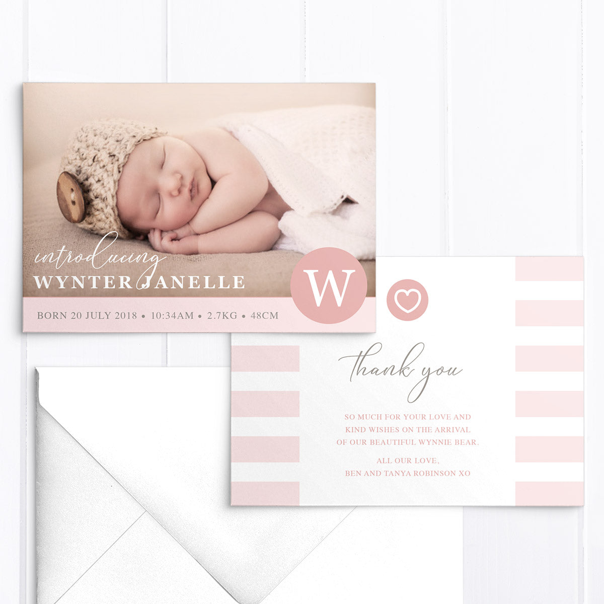 10 Personalised Thank You New Baby Birth Announcement Cards Newborn Boy or  Girl