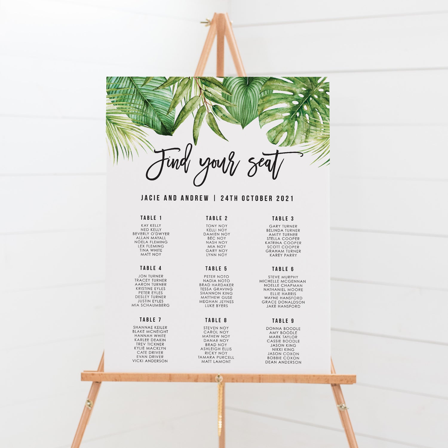 Tropical Acrylic Seating Chart Sign / 2024 clear / wedding / hawaii / seating arrangement