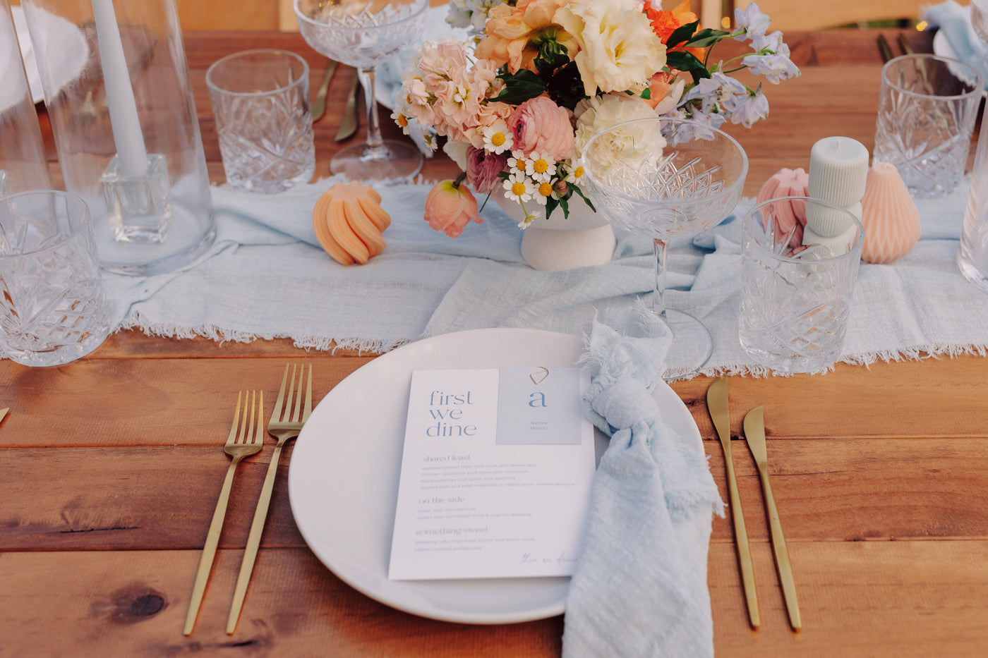 Wedding Stationery and Signage in pale blue and summer colour palette