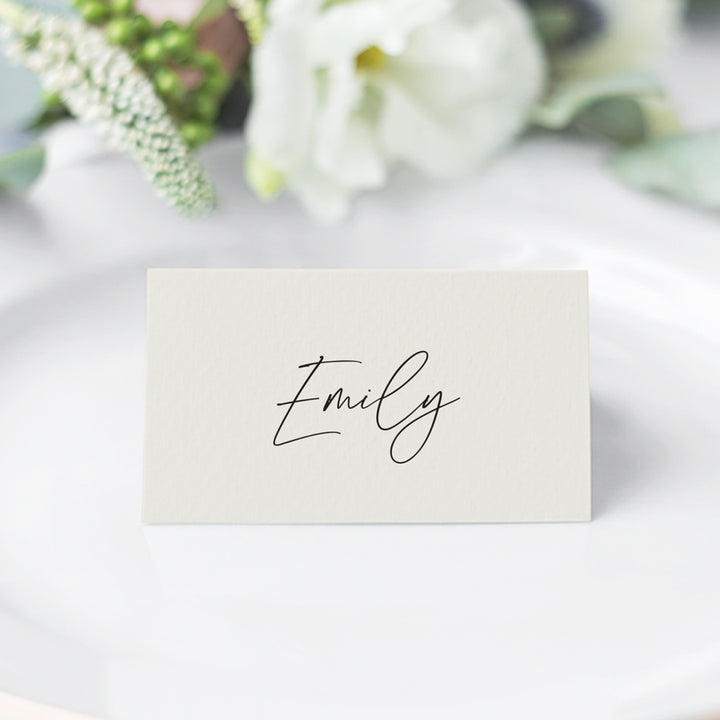 Folded wedding or event place card in calligraphy font. Peach Perfect Australia.