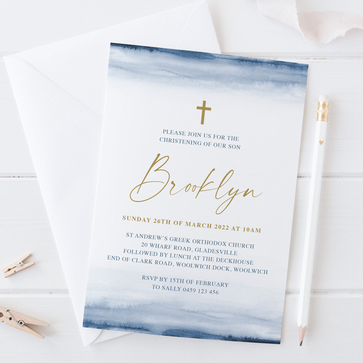 Navy and Gold Christening Invitation Australia – Peach Perfect Stationery