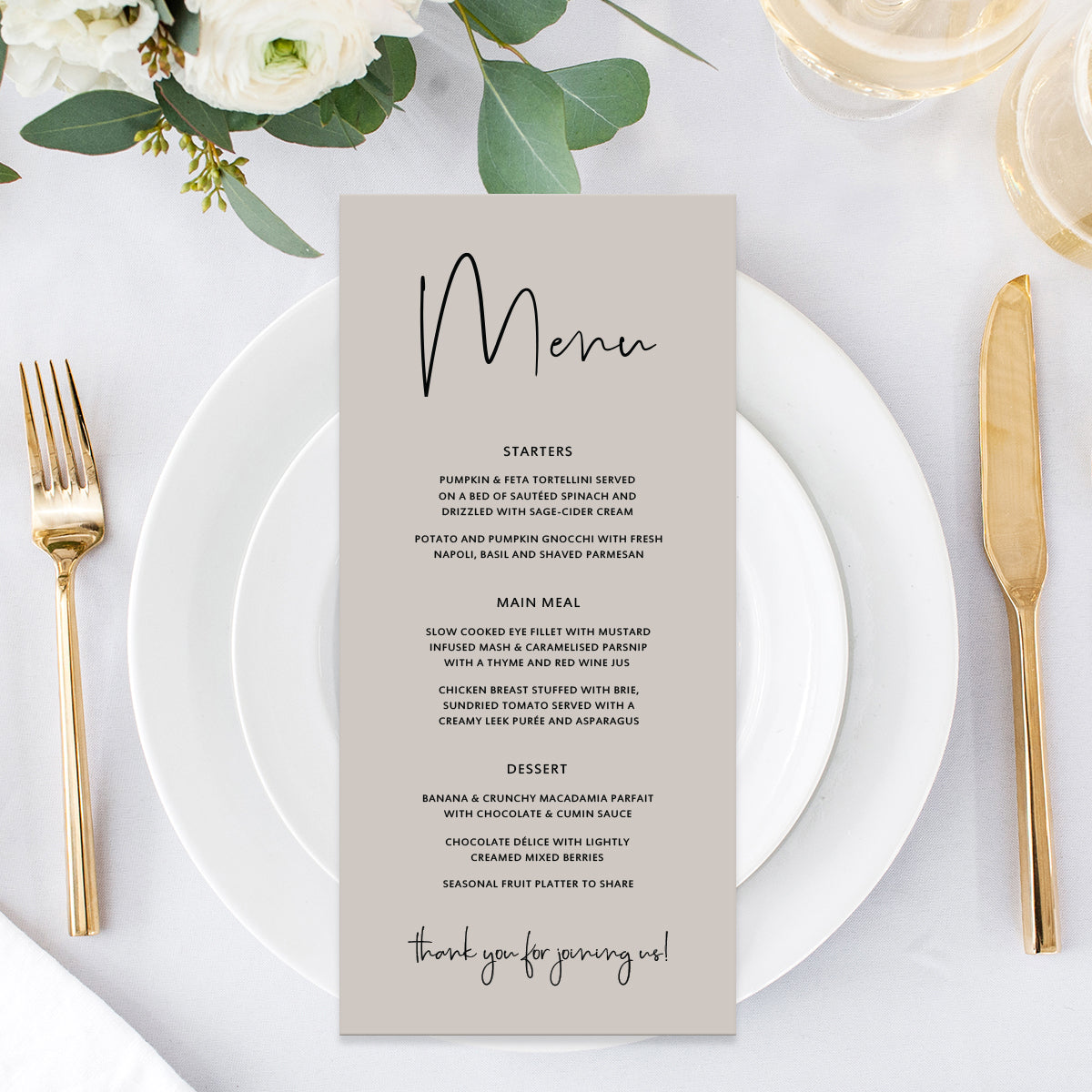 Wedding 2024 menu cards